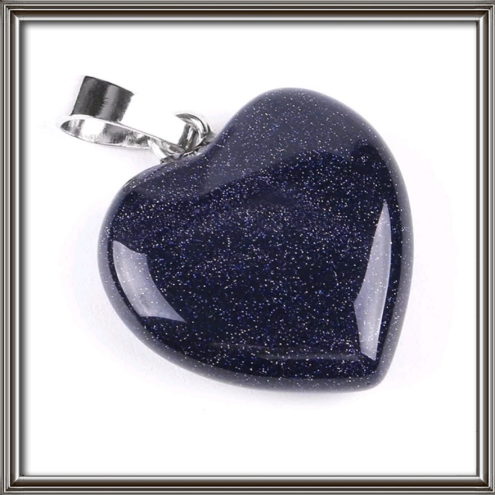 Blue Sand heart pendant, sterling silver chain